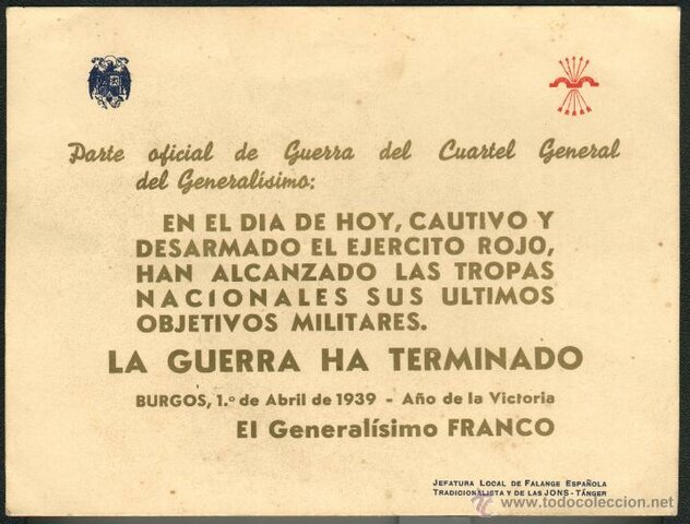 Último parte de Guerra y fin de la misma