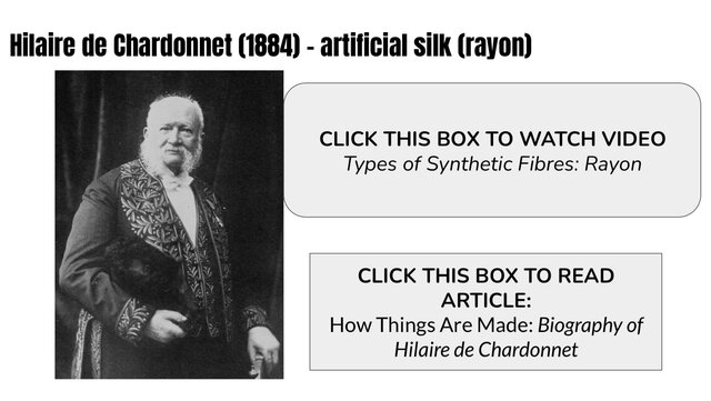 Hilaire de Chardonnet invents artificial silk (rayon).