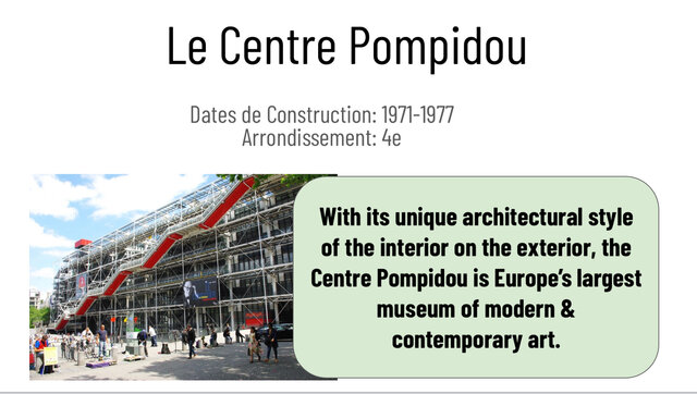 Completion of Centre Pompidou (began in 1971)