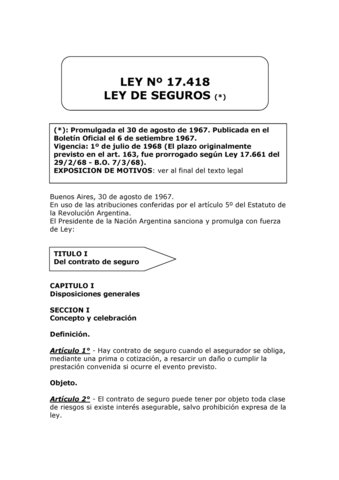 Se sanciona la Ley N° 17.418