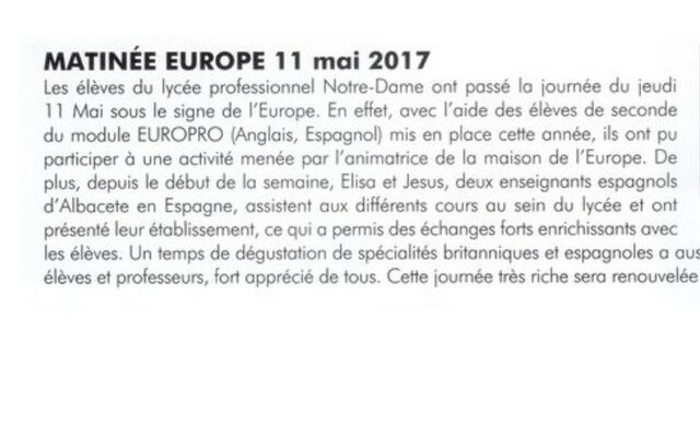 Job-Shadowing en el Lycée Notre Dame, Rezé (Nantes) 11-05-2017