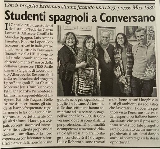 Studenti spagnoli a Conversano. Con il progretto Erasmus dalla U.E. stanno facendo uno stage preso Max-1980.