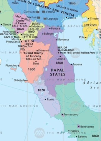 Papal States taken over by the new nation of Italy
