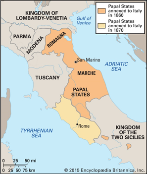 Papal States taken over by the new nation of Italy