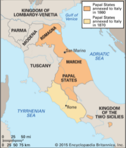 Papal States taken over by new nation of Italy