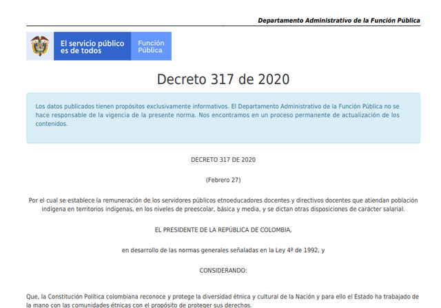 Amplia escala salarial a docentes etnoeducadores. (Decreto 317 de 2020)