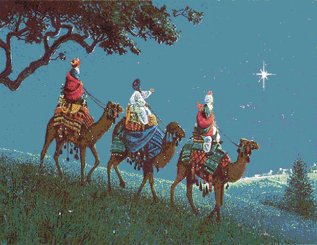 Jesus’ visit by the wise men, who follow a miraculous star to Bethlehem