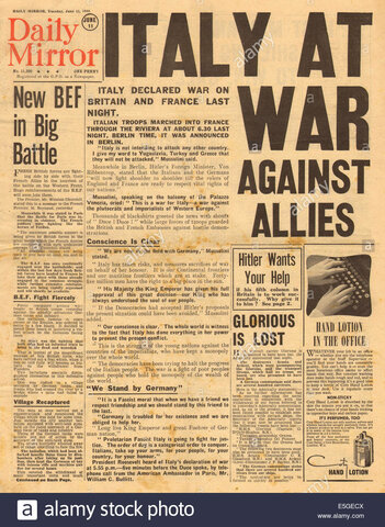 Italy declares war on France and Great Britain