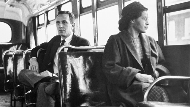 1955 - Rosa Parks arrested for not giving up seat on bus to whites