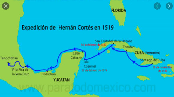 Hernán Cortés llega a la costa mexicana