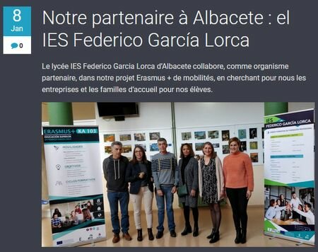 Notre partenaire à Albacete : el IES Federico García Lorca. Publicación en el Boletín EuroPro del Lycée Notre Dame de Rezé.
