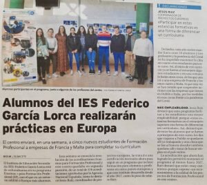 Alumnos del IES Federico García Lorca se formarán en Europa. Noticia de la Tribuna de Albacete. Noticia en la Tribuna de Albacete (prensa escrita y digital)