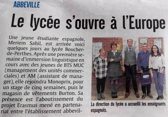 Lycée Boucher de Perthes socio Erasmus+ del IES Federico García Lorca. Noticia en prensa francesa y boletín del Lycée.
