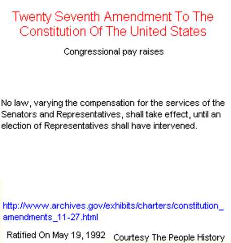 27th Amendment - Congress salary changes take place in next term
