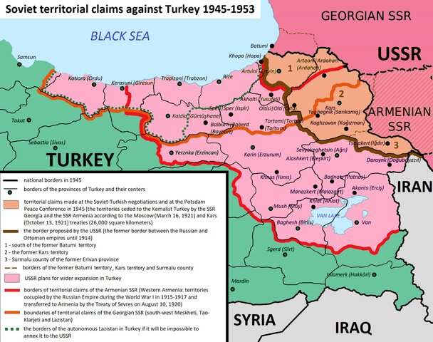 Turkey and Iran confronted by Soviet Union