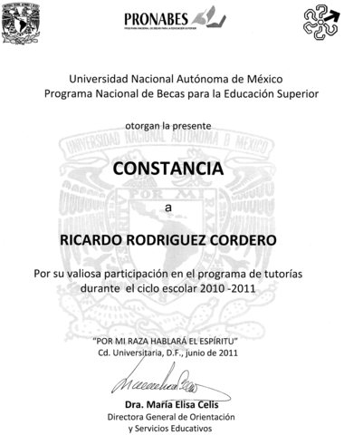 Diploma por mi labor tutorial