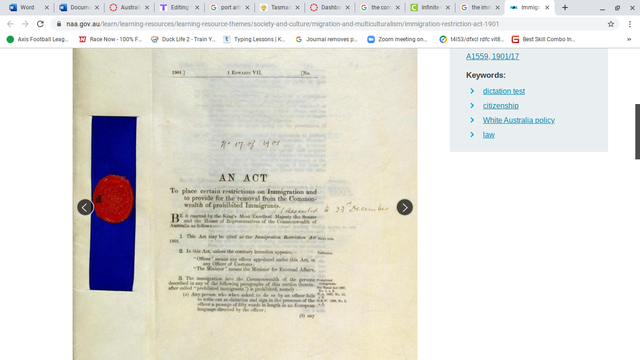 The Immigration Restriction of 1901