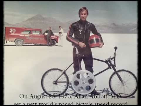 Allan Abbot sets speed record on bicycle.