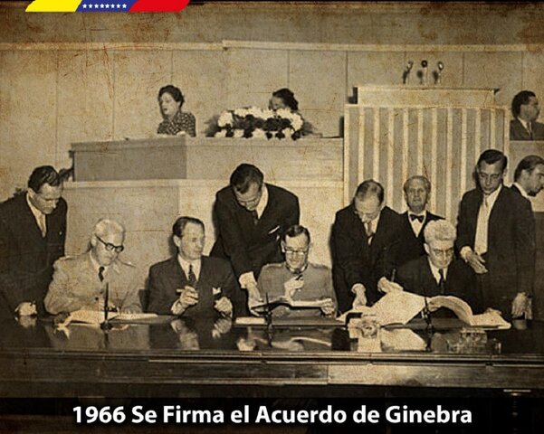 Firma del acuerdo de Ginebra con Inglaterra y la Guayana Inglesa, para la resolución pacífica de la reclamación venezolana del oeste del rio Esequibo.