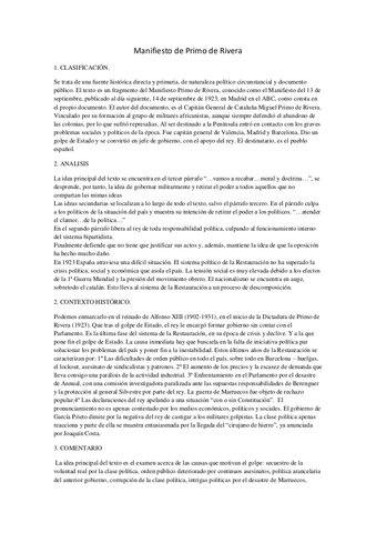 Manifiesto de Primo de Rivera tras el golpe de Estado