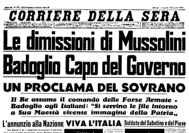 Derrocamiento del gobierno fascista de Mussolini
