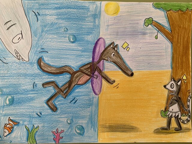 Sur l'île de Madagascar Loup nage avec des poissons