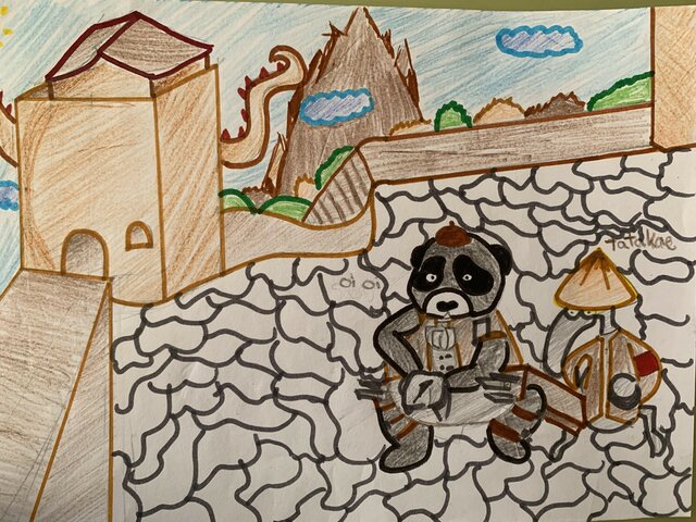 En Chine Loup mange du riz avec un Panda