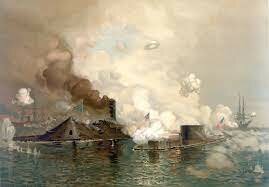 The Merrimack and the Monitor fight of the Virginia Coast