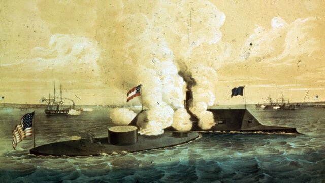 The Merrimack and the Monitor fight of the Virginia coast