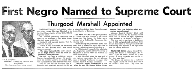 Thurgood Marshall appointed to Supreme Court - African Americans