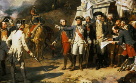 The British surrender in the Battle of Yorktown. The war is over.