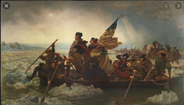Washington crosses the Delaware river.