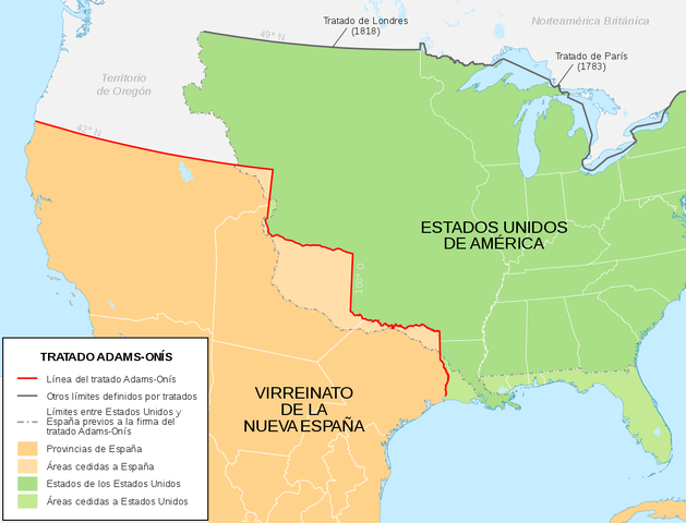1821.- Tratado transcontinental  Adams -  Onís