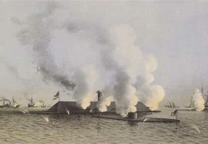 The Merrimac and the Monitor fight of the Virginia coast