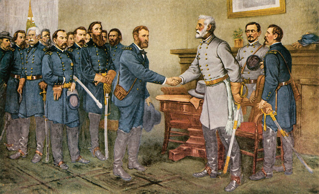 Robert E. Lee surrenders at Appomattox