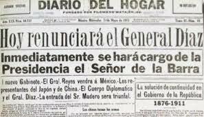 Renuncia de Porfirio Díaz a la presidencia.