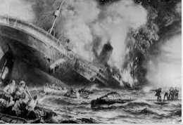 German submarine sinks the passenger liner Lusitania during crossing from New York to Liverpool, England, killing 128 Americans.