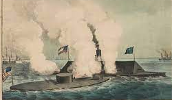 The Merrimac and the Monitor fight of the Virginia coast