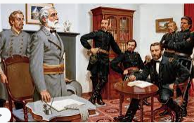 Robert E. Lee surrenders at Appomattox