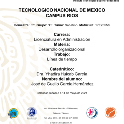 Timeline: LINEA DE TIEMPO DE LA EVOLUCION DEL DESARROLLO ORGANIZACIONAL... TECNM-CAMPUS RIOS... José de Guello García Hernández