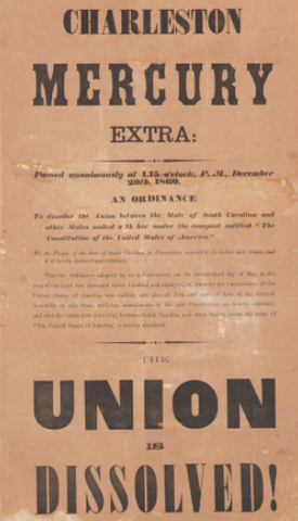 South Carolina votes to secede from the United States
