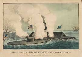 The Merrimac and the Monitor fight of the Virginia coast