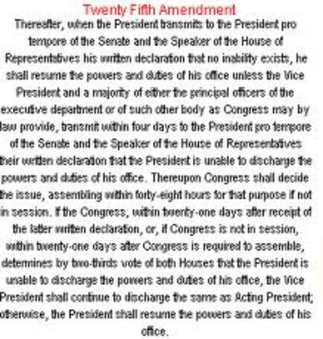 25th Amendment - presidential succession