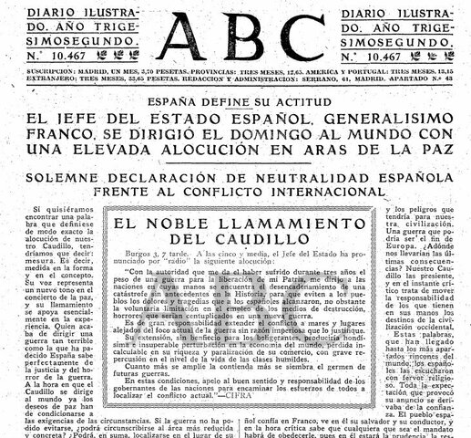 Declaración de neutralidad en la Segunda Guerra Mundial.