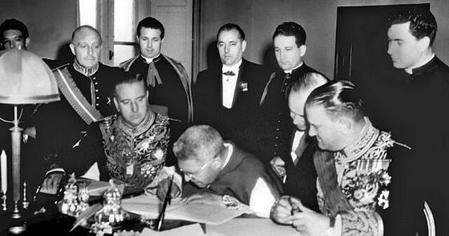 Firma del Concordato con el Vaticano y de los Acuerdos con Estados Unidos.