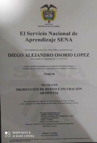 TECNICO EN PRODUCCION DE HUEVO E INCUBACION ARTIFICIAL