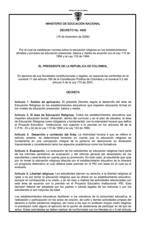 Decreto sobre el establecimiento de los ministerios