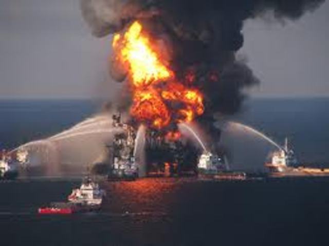 Deepwater Horizon sinks and a Five mile long oil slick is seen