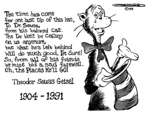 The beloved Dr. Seuss died of throat cancer and his ashes were scattered in San Diego, CA.