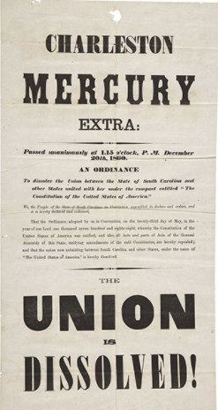 South Carolina votes to secede from the United States